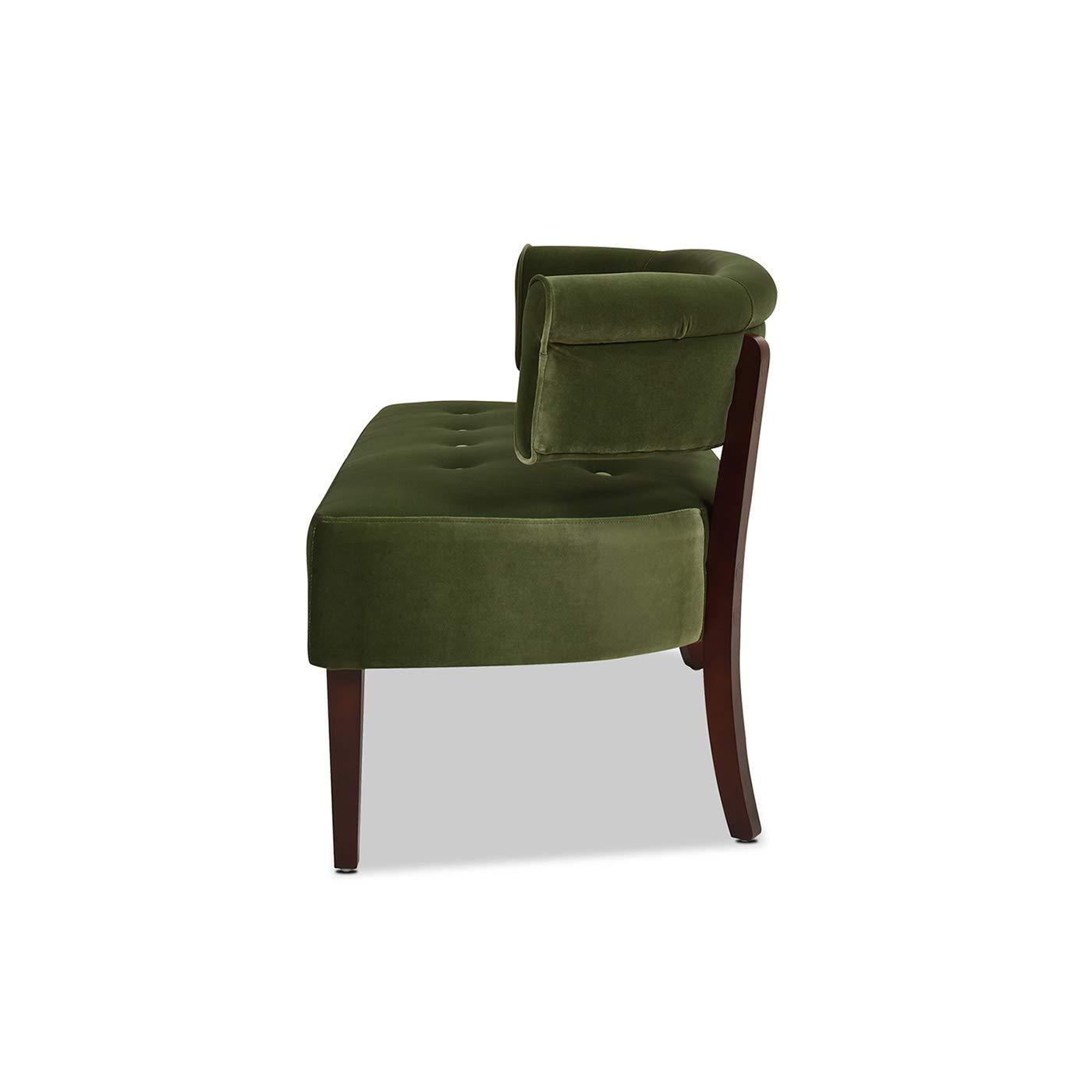 Jennifer Taylor Home Jared Roll Arm Tufted Bench Settee, Olive Green Velvet