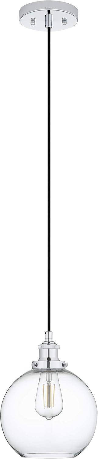 Large Chrome Glass Globe Pendant Light with LED Bulb