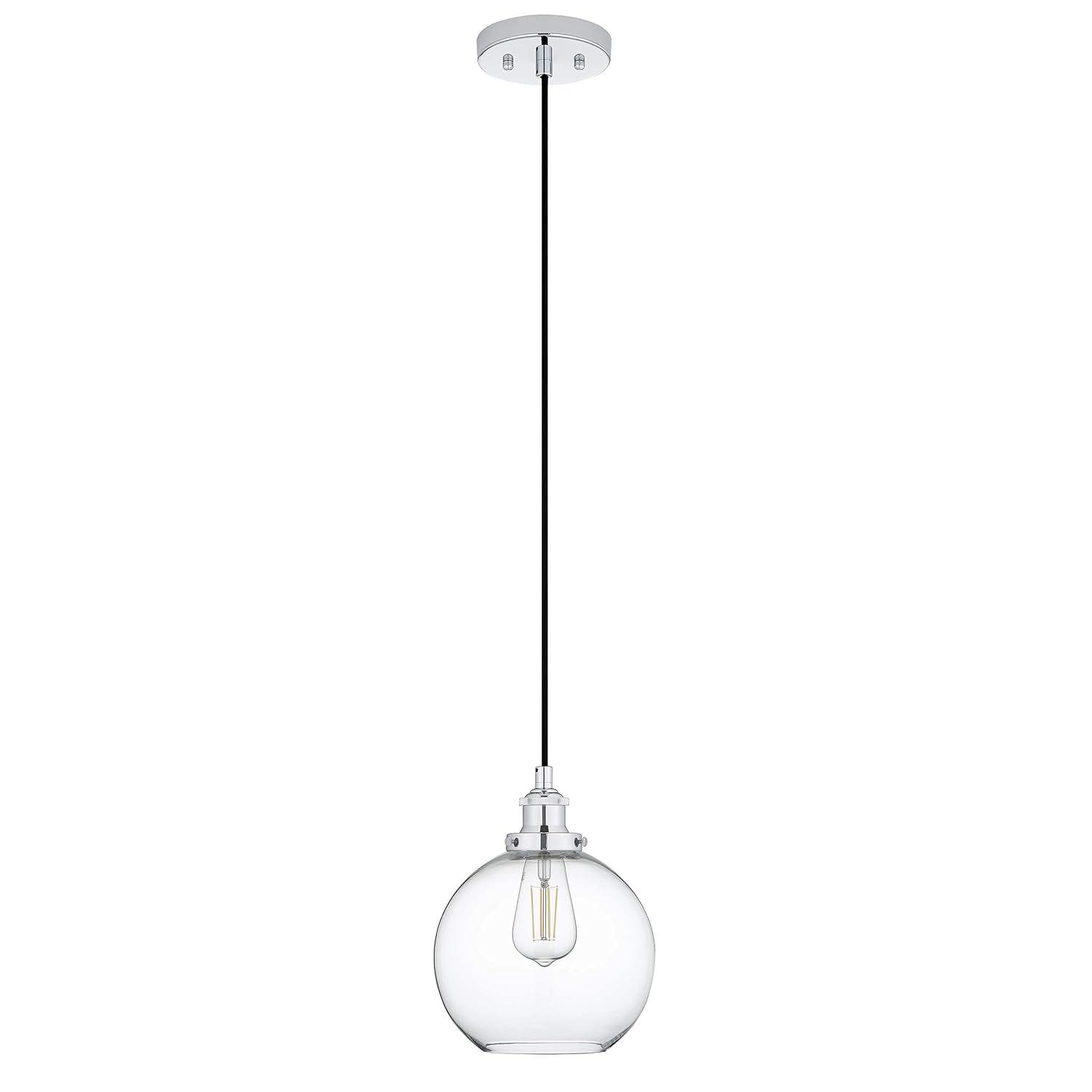 Large Chrome Glass Globe Pendant Light with LED Bulb