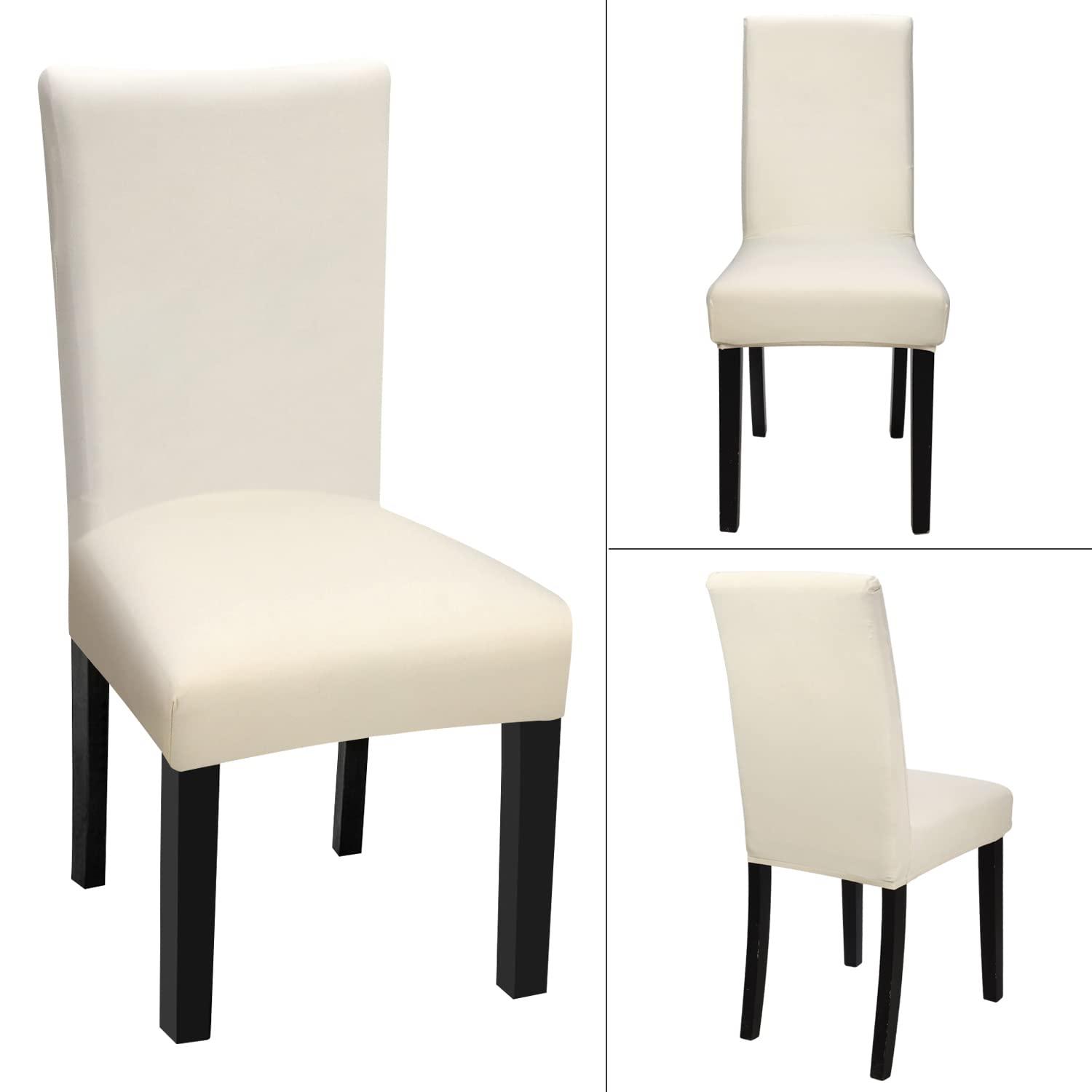 YISUN Dining Chair Covers, Stretch Spandex Chair Seat Cover Removable Washable Parson Chair Cover Kitchen Chair Protector Slipcovers (Beige Light, 6)