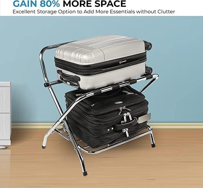Chrome Foldable Metal Luggage Rack with Bent Legs