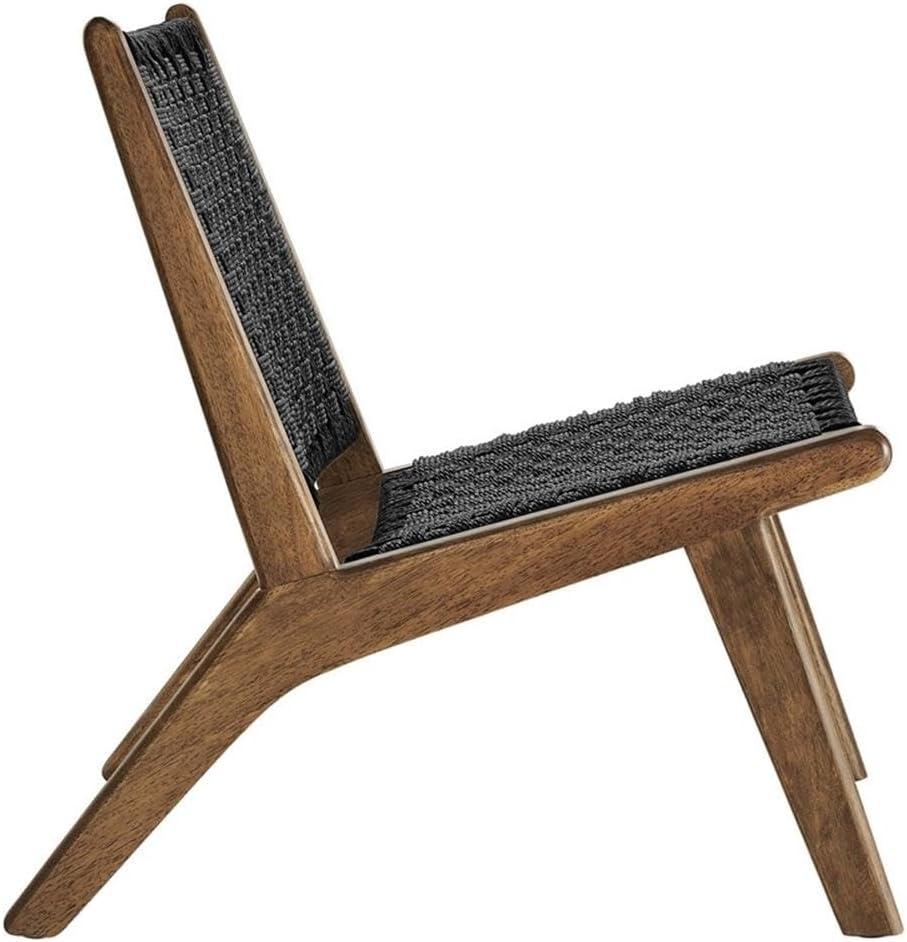 Modway Saoirse Woven Rope Wood Accent Lounge Chair in Walnut Black