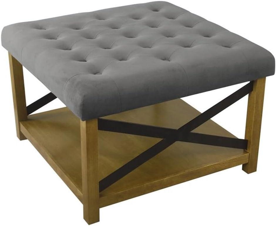 Classic Tufted Gray Fabric Ottoman with Wooden Storage - 31''