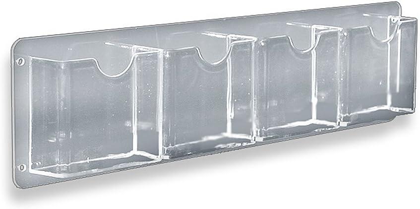 Azar Displays Four Pocket Tri-Fold Wall Rack. Clear Acrylic Wall Mount Brochure Holder for Tri-Fold Size Pamphlets, Horizontal Alignment. Overall Size: 19.5"W x 5.5"H, 2-Pack (Set of 2)