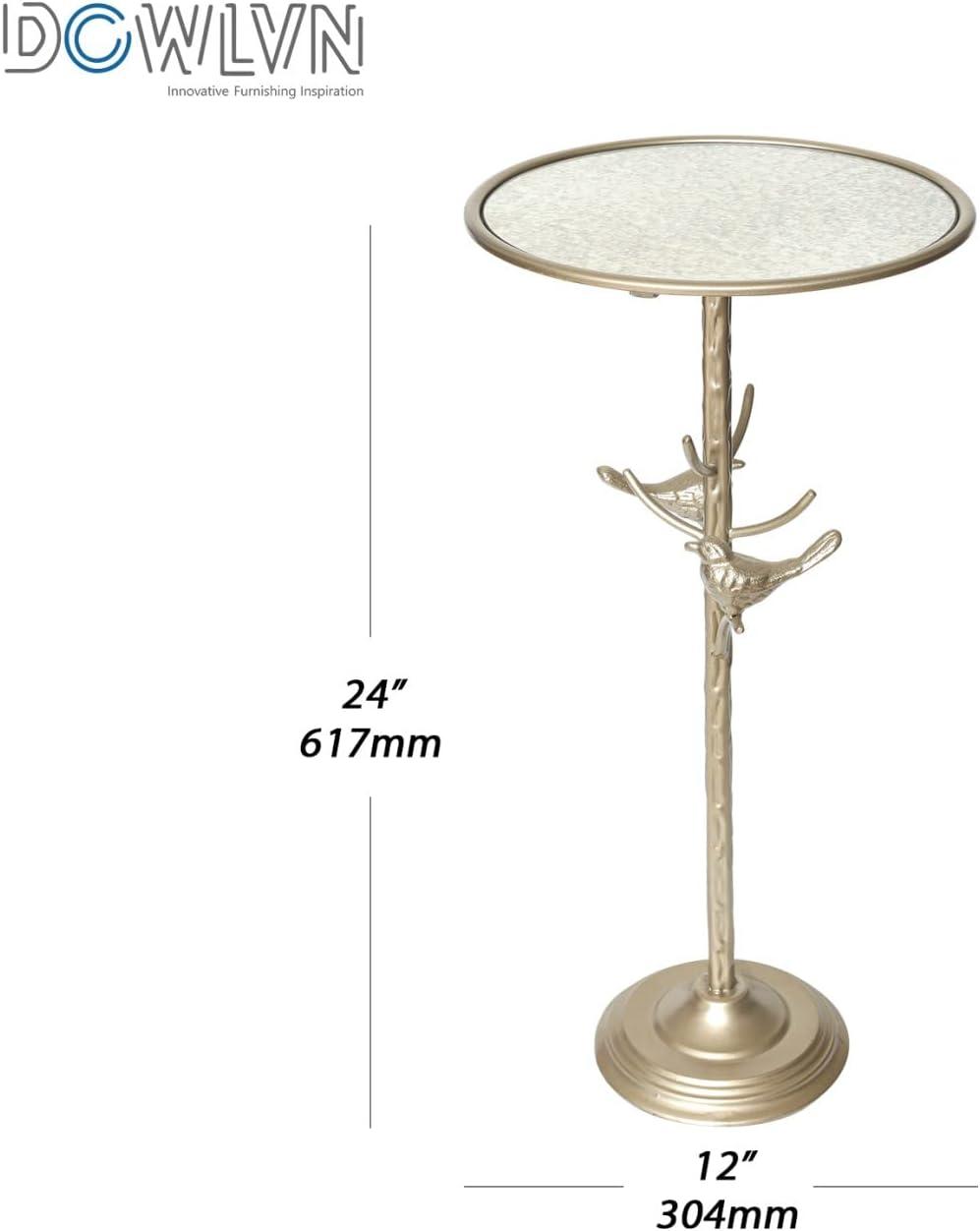 Antique Gold Mirrored Pedestal Drink Table with Bird Design