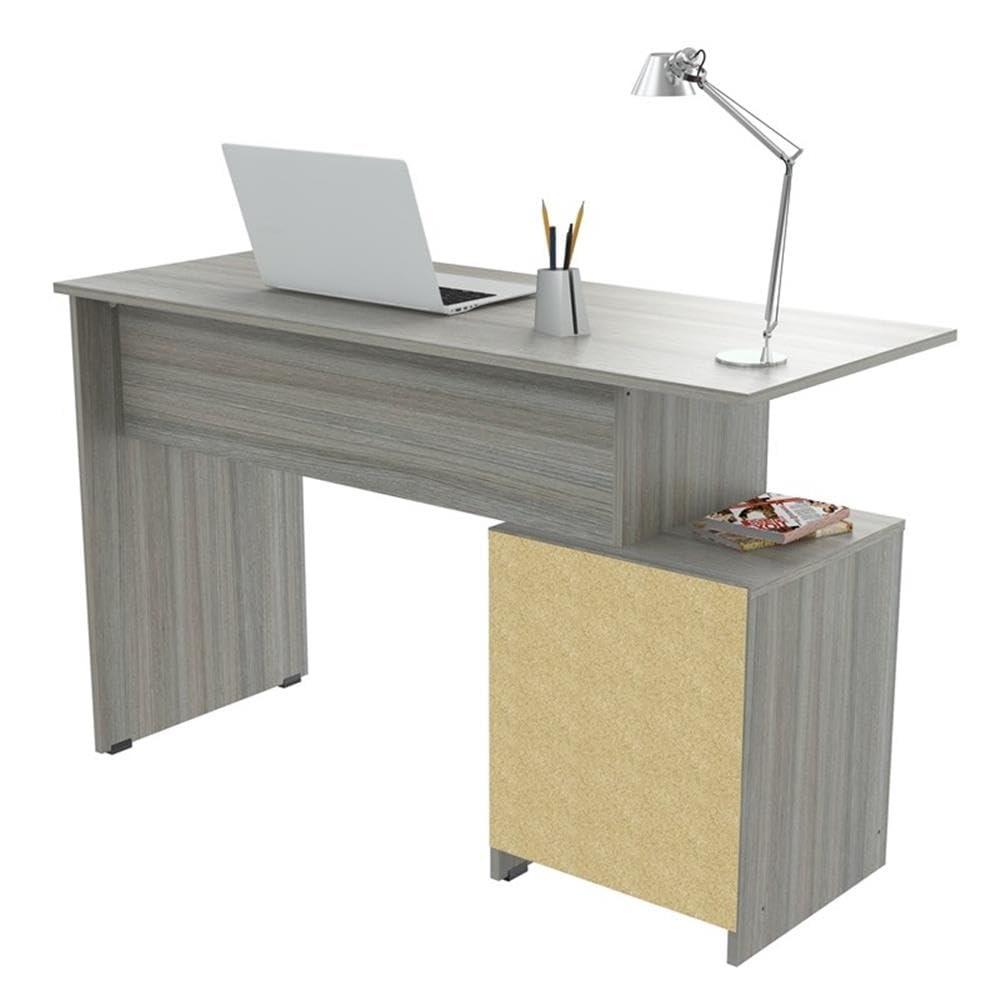 Inval Modern Writing Desk with Drawer and Open Storage, Smoke Oak