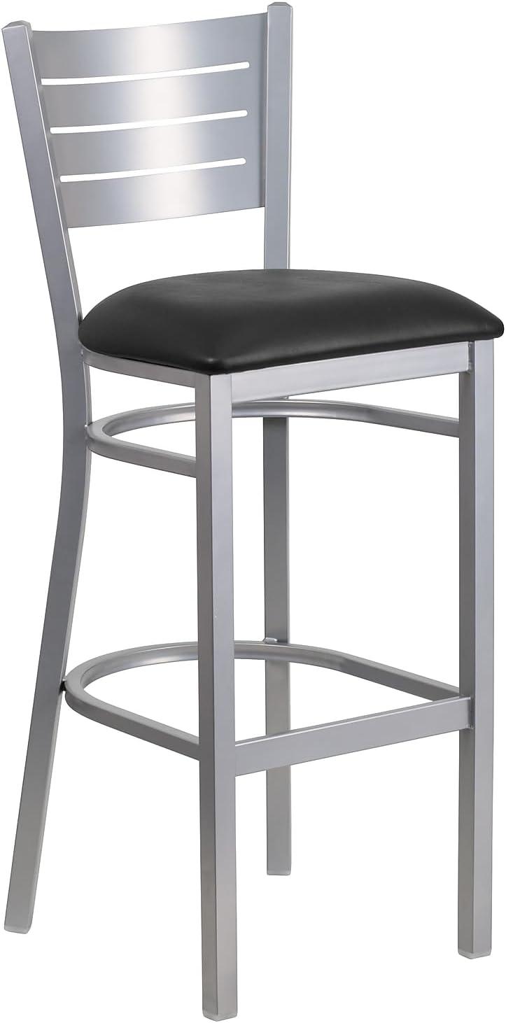 Flash Furniture 2 Pack HERCULES Series Silver Slat Back Metal Restaurant Barstool - Black Vinyl Seat