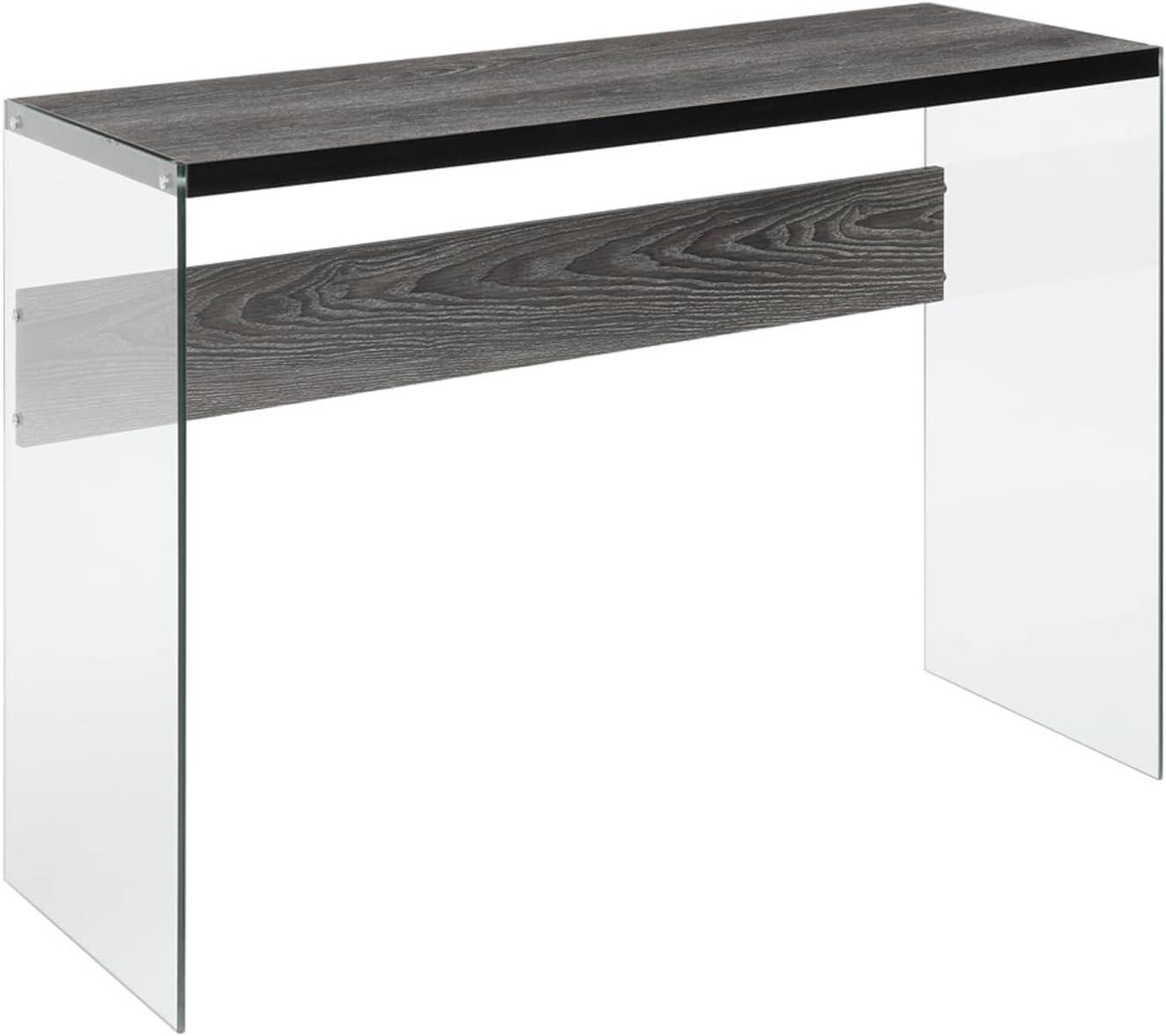 Weathered Gray Wood and Glass Console Table with Storage