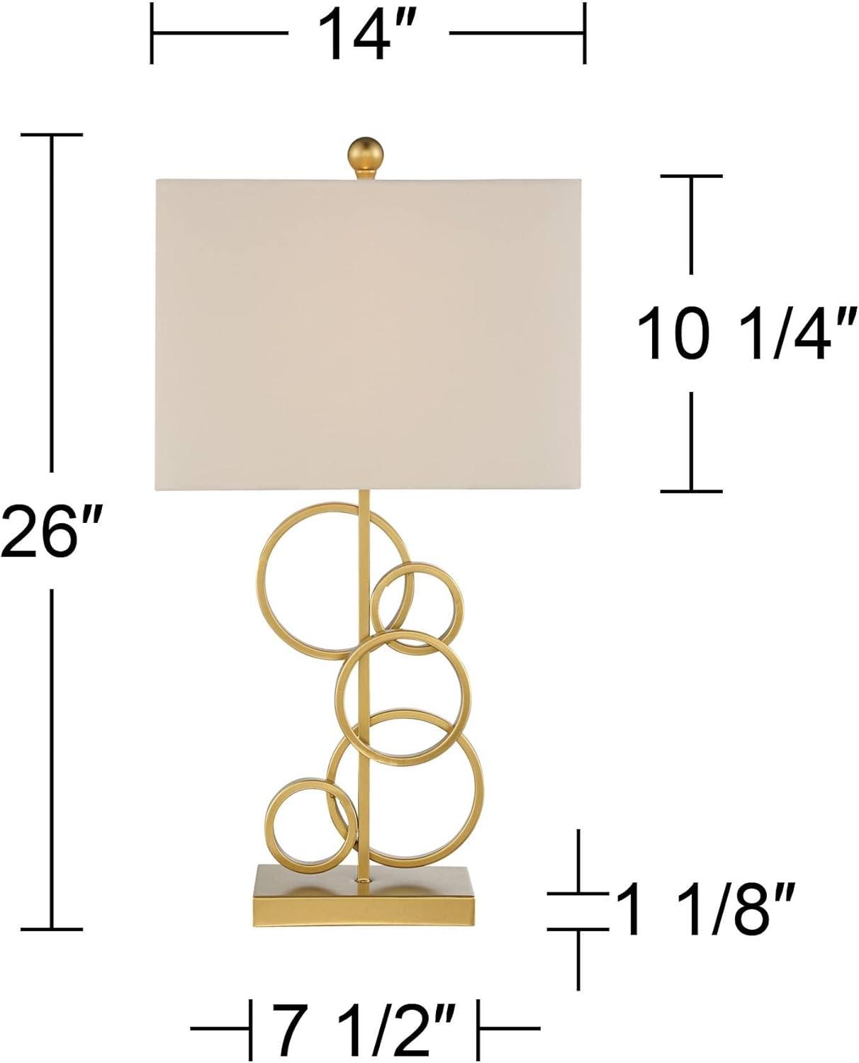 360 Lighting Saul Modern Table Lamp 26" High Brass Gold Metal Open Rings Oatmeal Fabric Rectangular Shade for Bedroom Living Room Bedside Nightstand