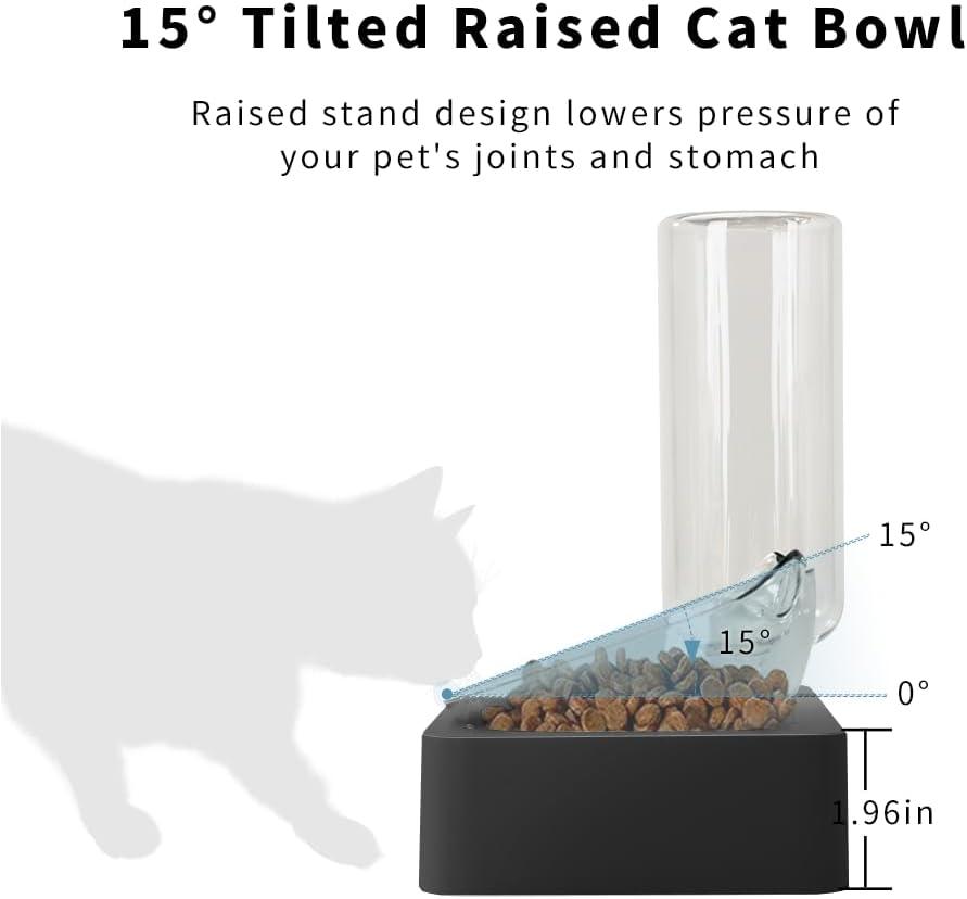 Marchul Transparent Cat Puppy Bowl, Cat Gravity Water Bowl, Tilted Raised Cat Food Bowls,Black