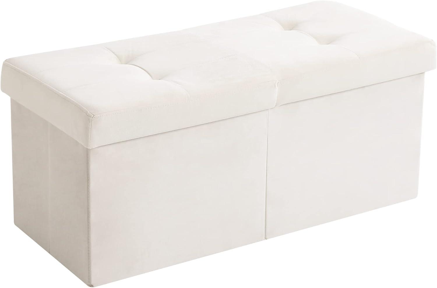 Cream Velvet Tufted Foldable Storage Ottoman Bench