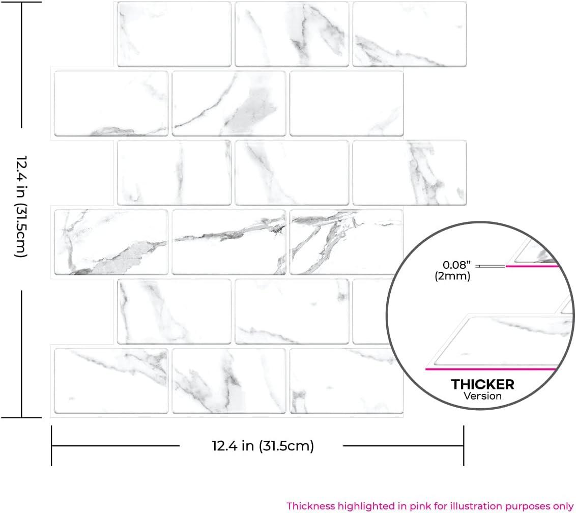 12" x 12" PVC Peel & Stick Thicker Subway Tile