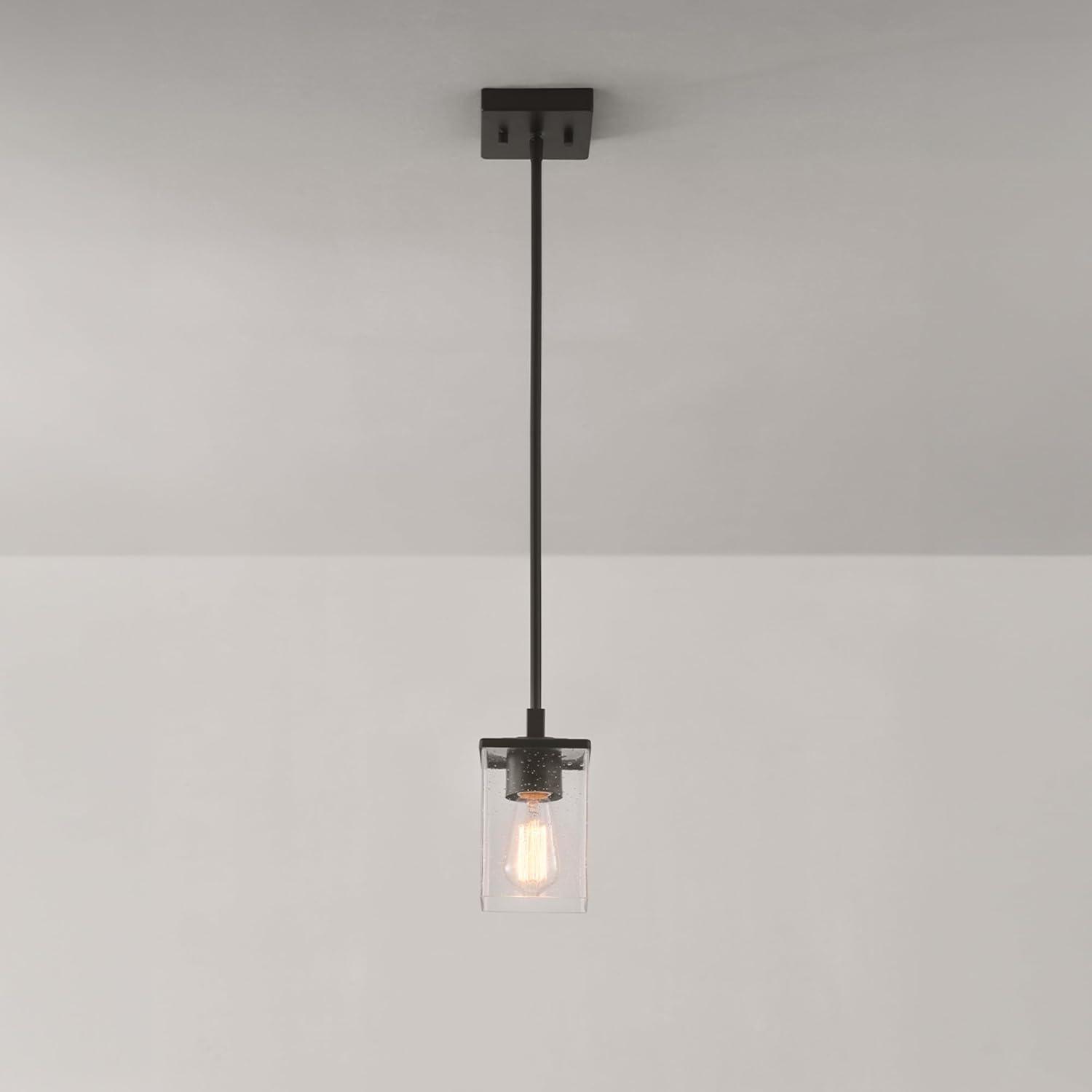 Matte Black Cylinder Pendant Light with Seeded Glass Shade