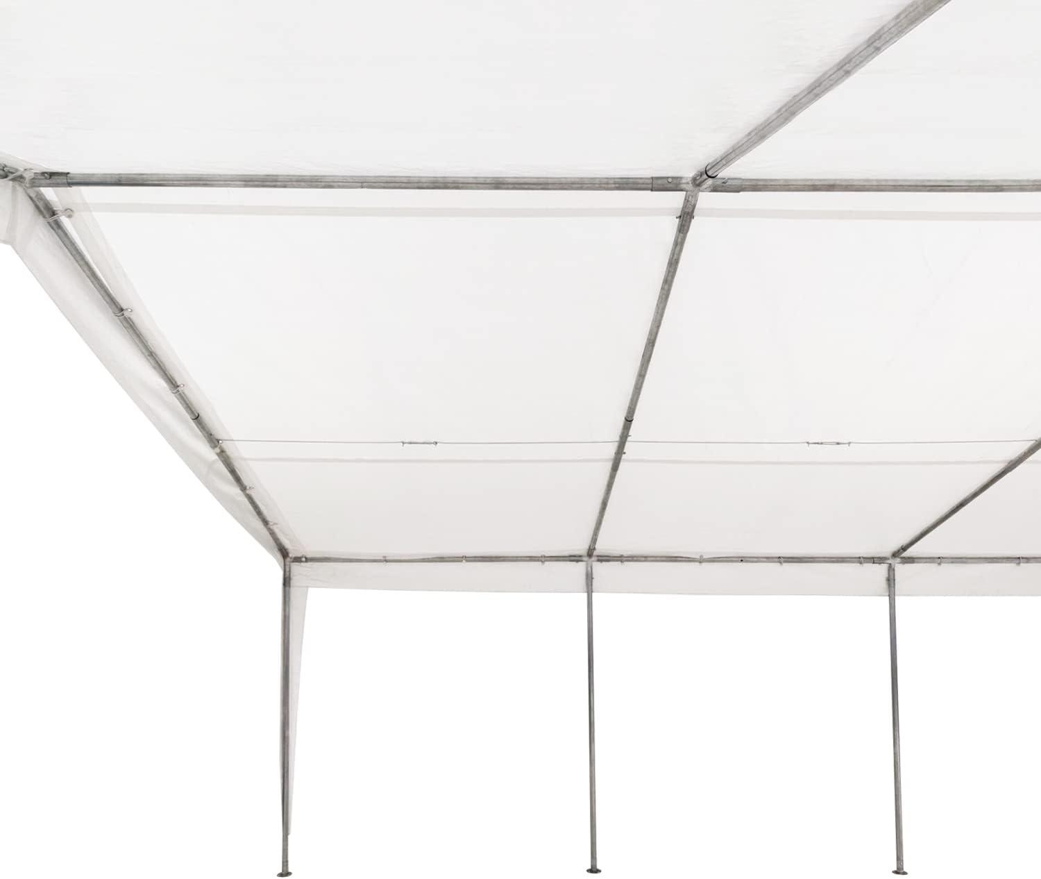 White 20'x20' Steel Frame Carport Shelter with Polyethylene Roof