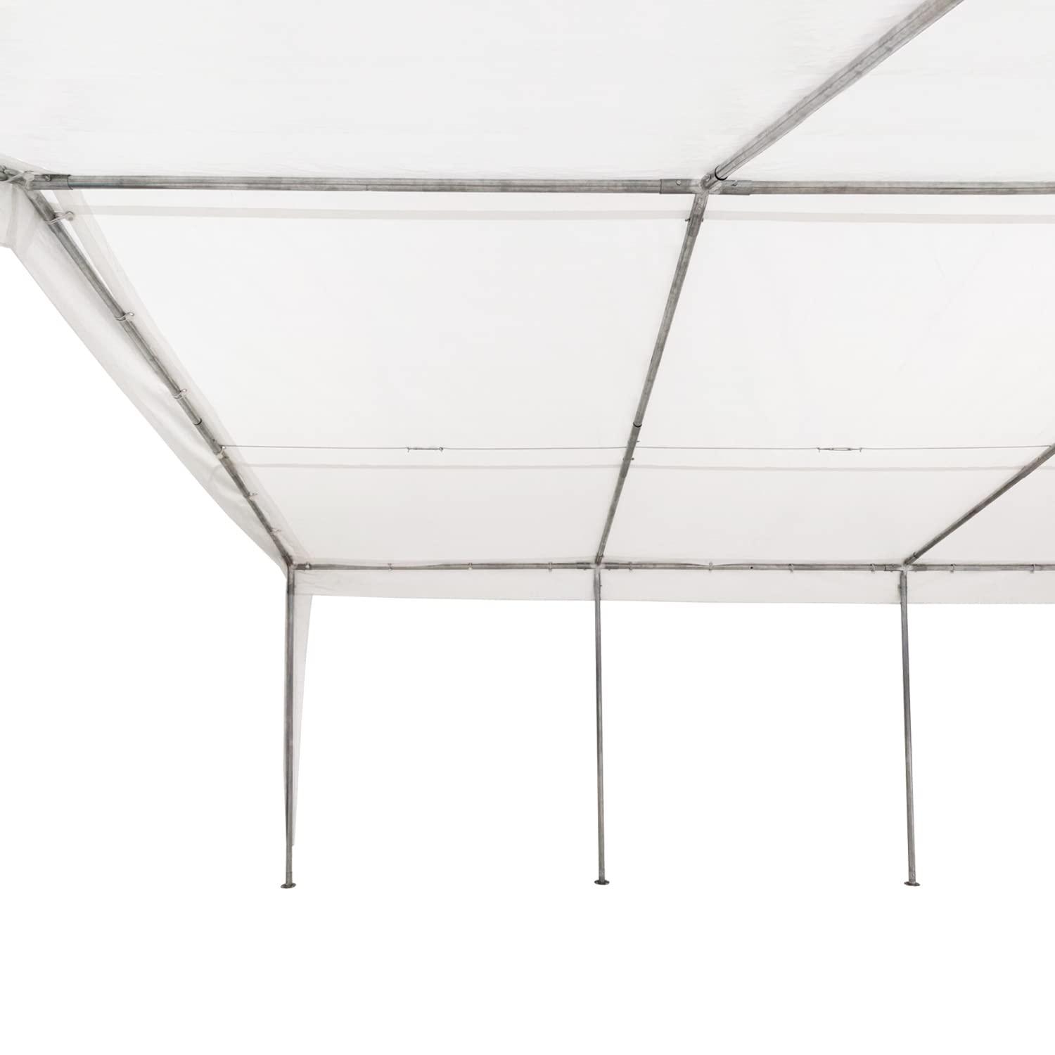 White 20'x20' Steel Frame Carport Shelter with Polyethylene Roof