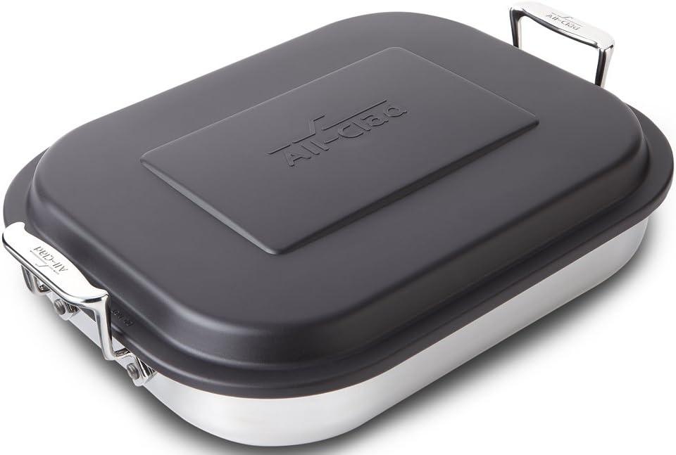 Stainless Steel Lasagna Pan with Black Lid, 14.5 x 11.75 x 2.5 inch