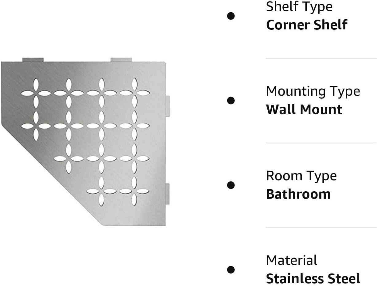 Schluter Systems Pentagon Corner Shelf-E - Floral Design - Brushed Stainless Steel (SES2D5EB) - Kerdi-Line Shower Acessory