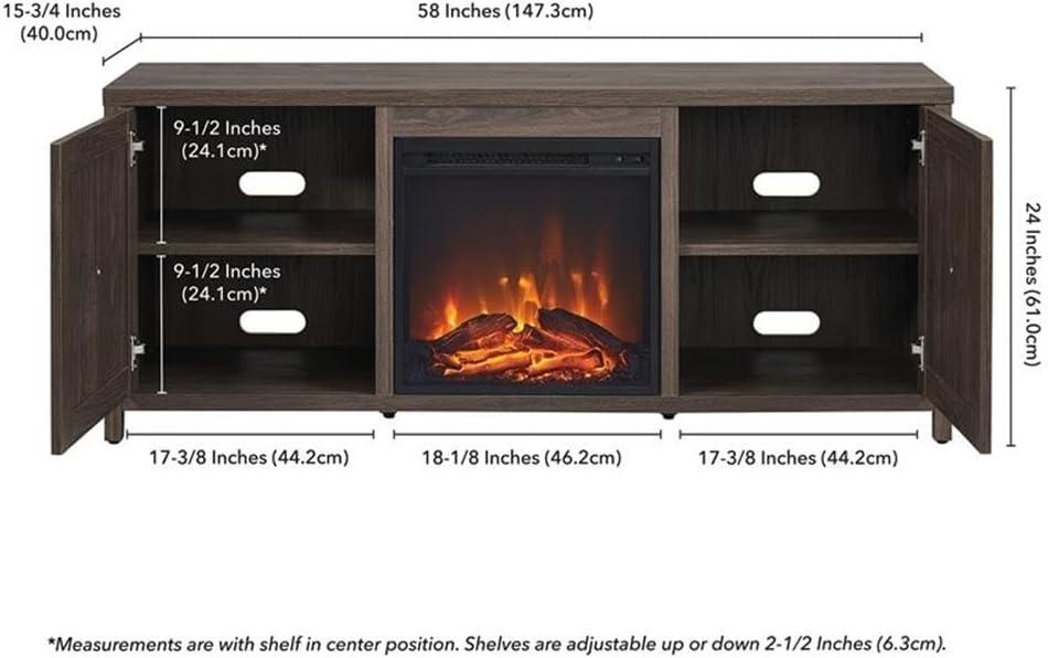 Evelyn&Zoe Granger Rectangular TV Stand with Log Fireplace for TV's up to 65", Black