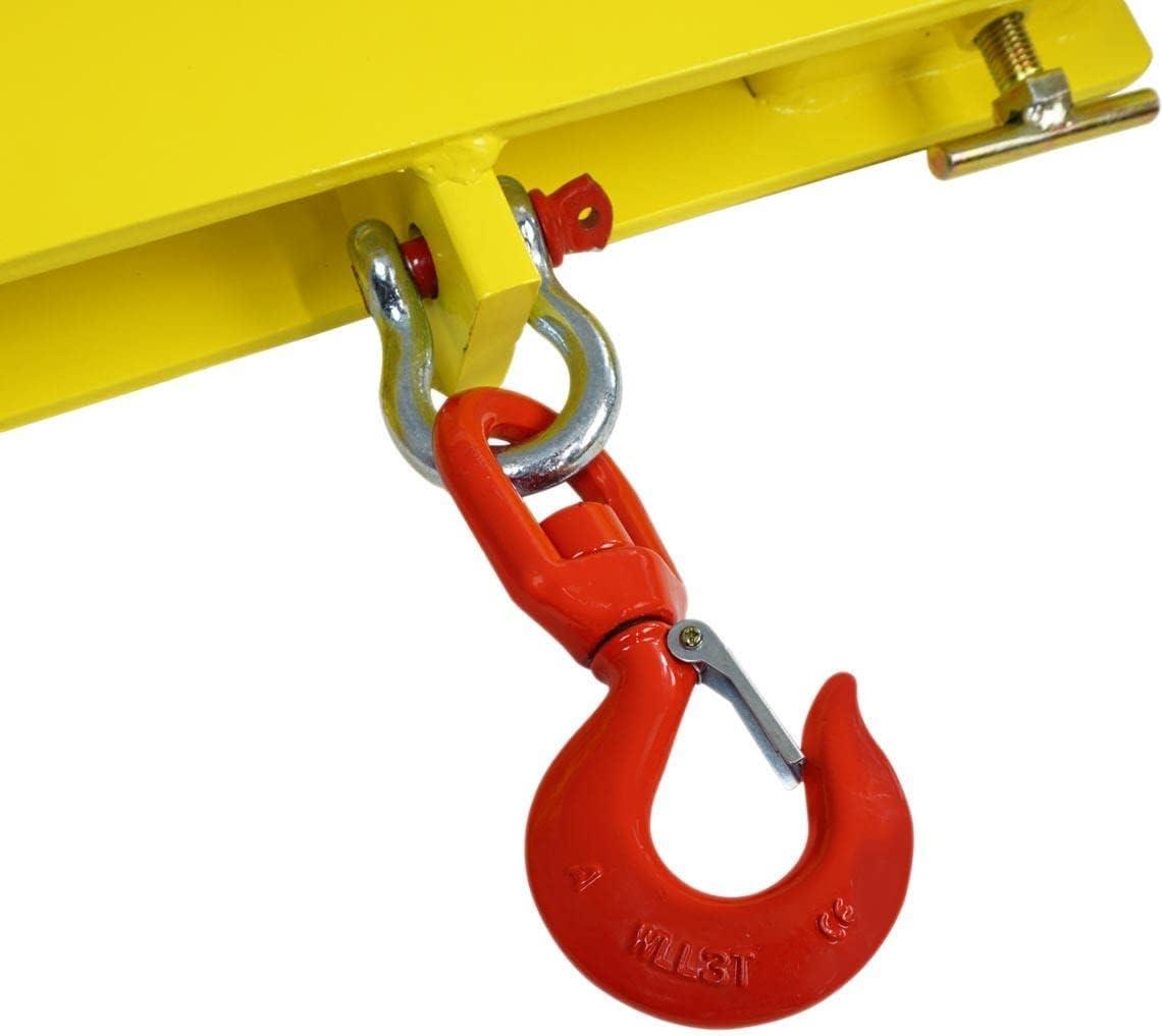 Titan Attachments Forklift Lifting Hoist Hook, 4000 LB Capacity, Yellow Fork Mounted Crane with Single HD Red Swivel Hook and Large T-Screws, Lift Heavy Loads with Ease, Warehouse Factory Attachment