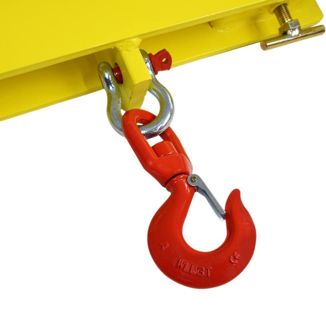 Titan Attachments Forklift Lifting Hoist Hook, 4000 LB Capacity, Yellow Fork Mounted Crane with Single HD Red Swivel Hook and Large T-Screws, Lift Heavy Loads with Ease, Warehouse Factory Attachment