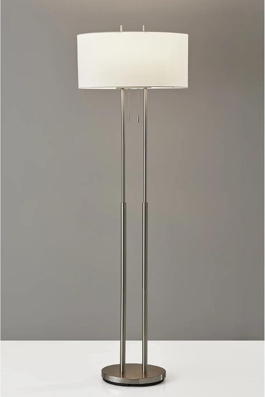 Adjustable Brushed Steel Floor Lamp with Ivory Silk Shade