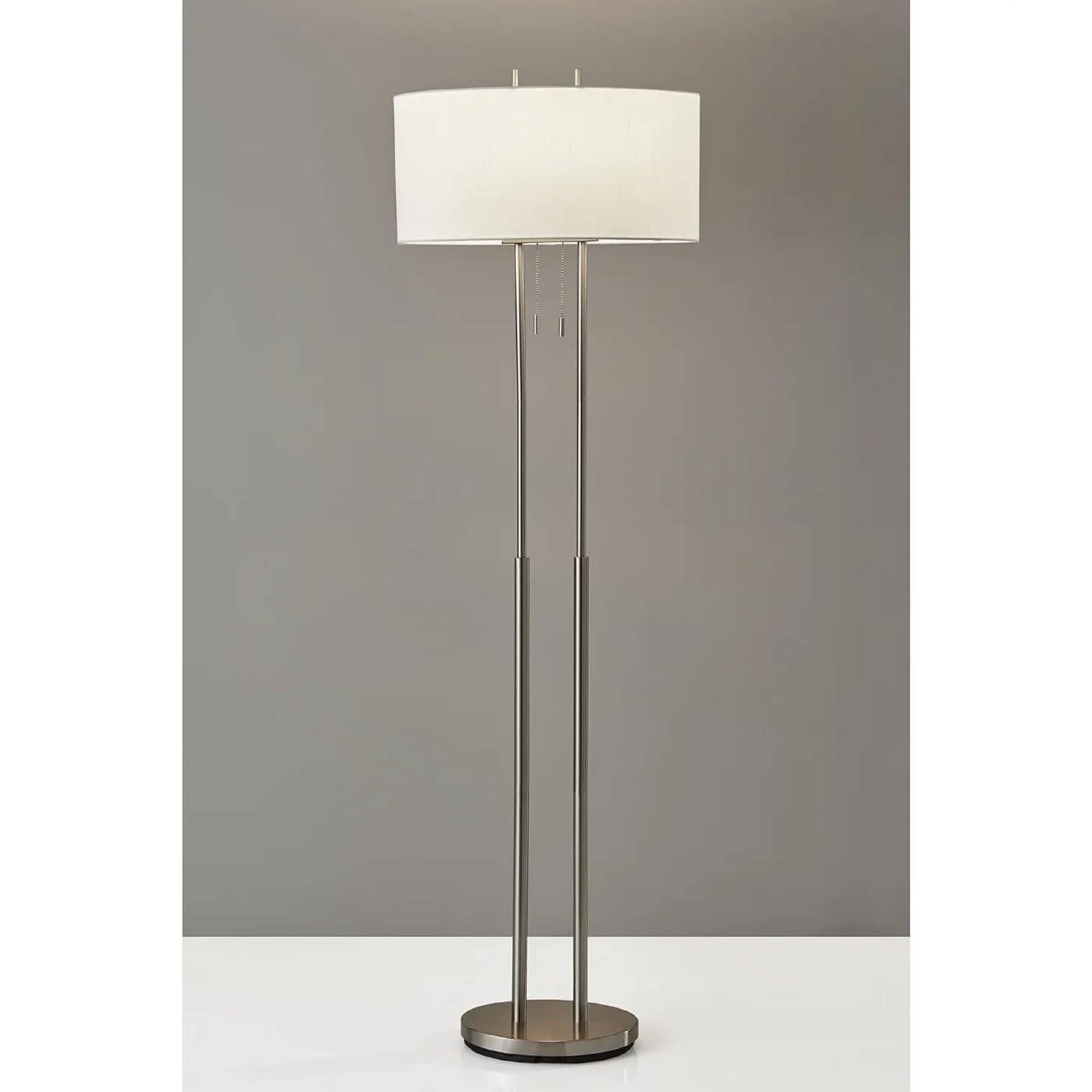 Adesso 62" Duet Floor Lamp Silver/Ivory: Modern Standing Lamp with Pull Chain, ETL Listed, Metal Body