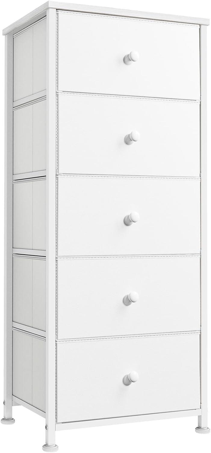 GUNAITO Dressers for Bedroom 5 Drawers Tall Dresser for Bedroom Faux Leather Chest of Drawers Wooden Top Fabric Drawer Rustic Brown RZP5R1