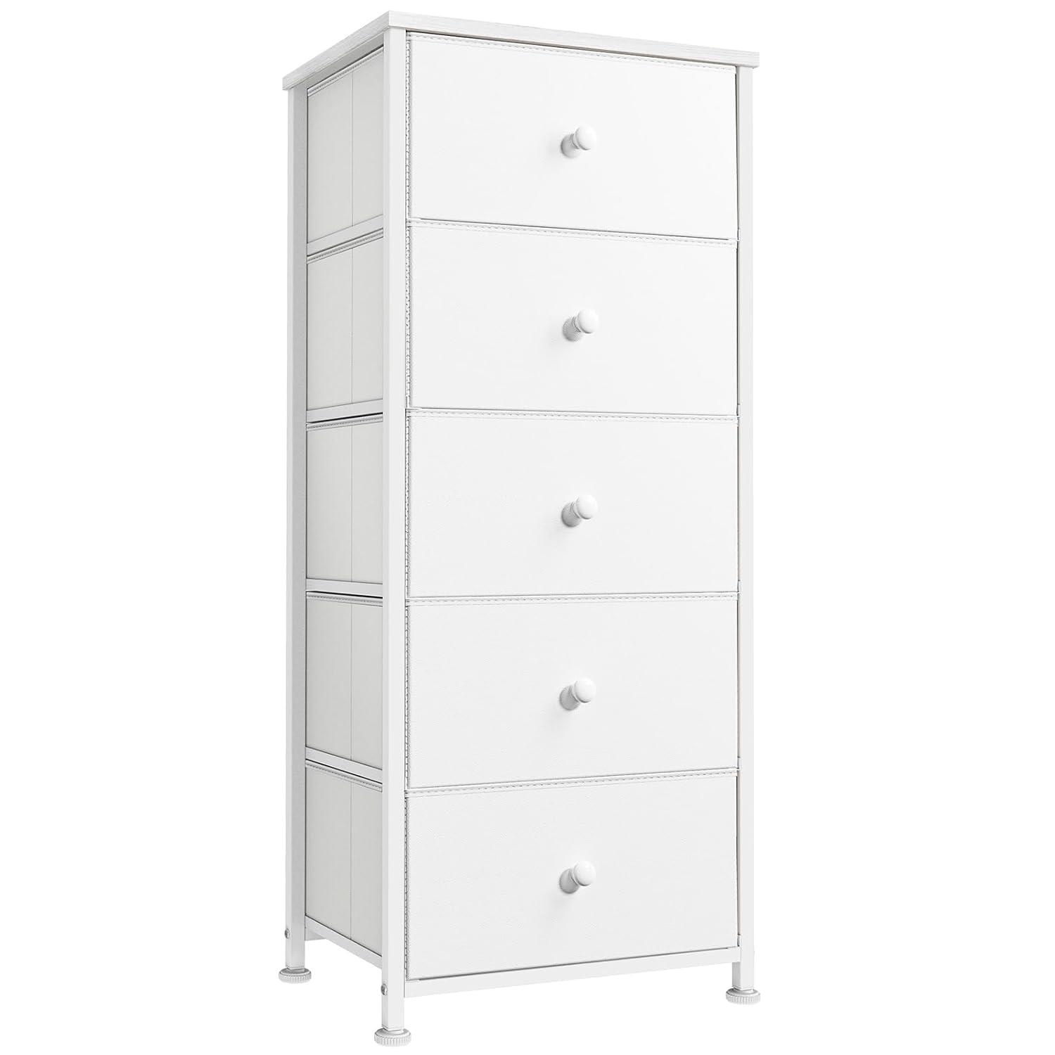 GUNAITO Dressers for Bedroom 5 Drawers Tall Dresser for Bedroom Faux Leather Chest of Drawers Wooden Top Fabric Drawer Rustic Brown RZP5R1