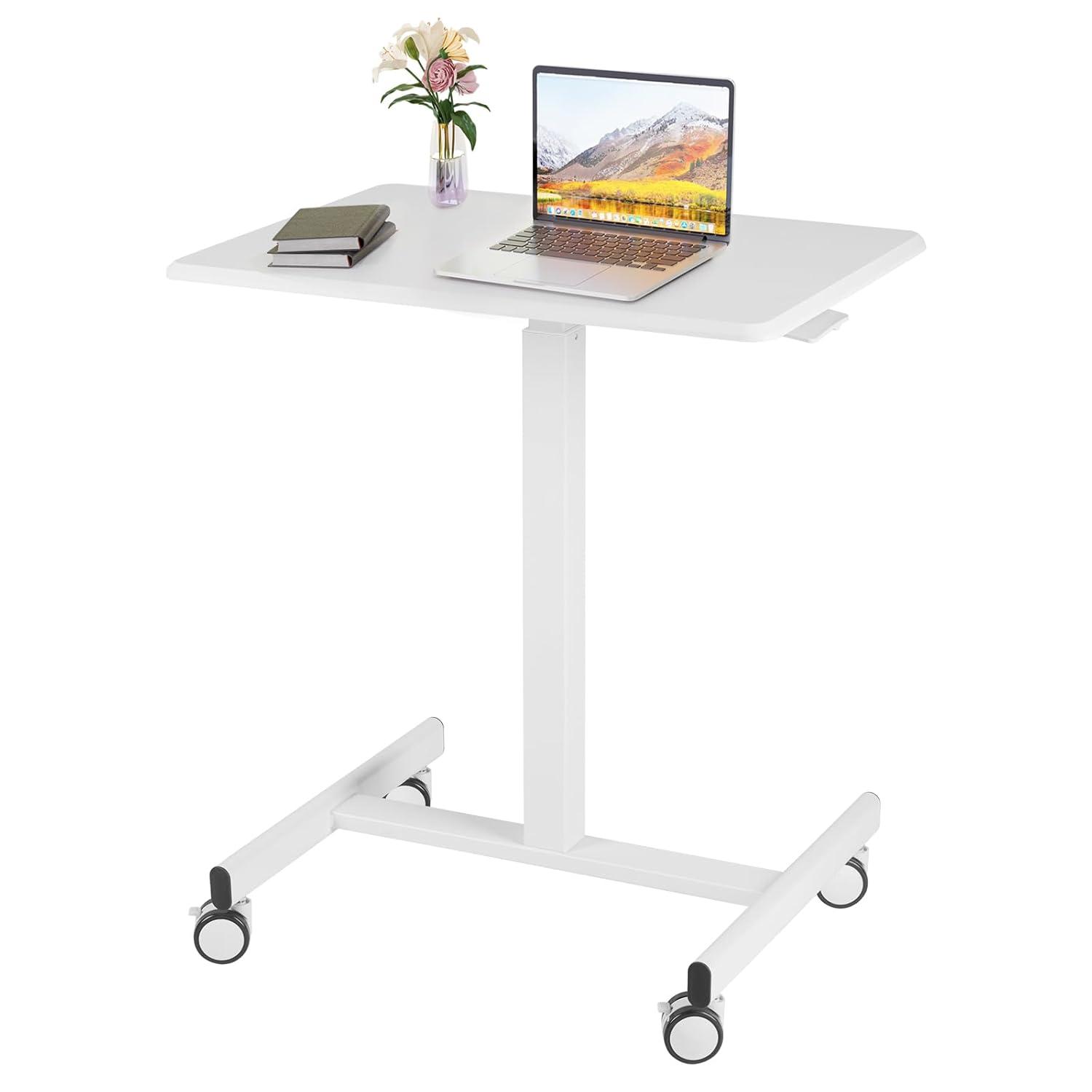 XIANERS Mobile Standing Desk Pneumatic Computer Table Adjustable Height Mobile Stand Up Desk With Wheels Portable Rolling Desk Computer Desk Laptop Desk Standing Table latest