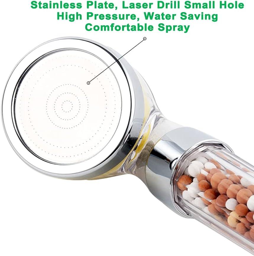 IHAO Vitamin C Filter High Pressure Handheld Shower Head with Bracket and Metal Hose Purifying Hard Water Softener Chlorine Flouride Filter Aroma Showerhead Fresh Dry Skin & Hair Loss
