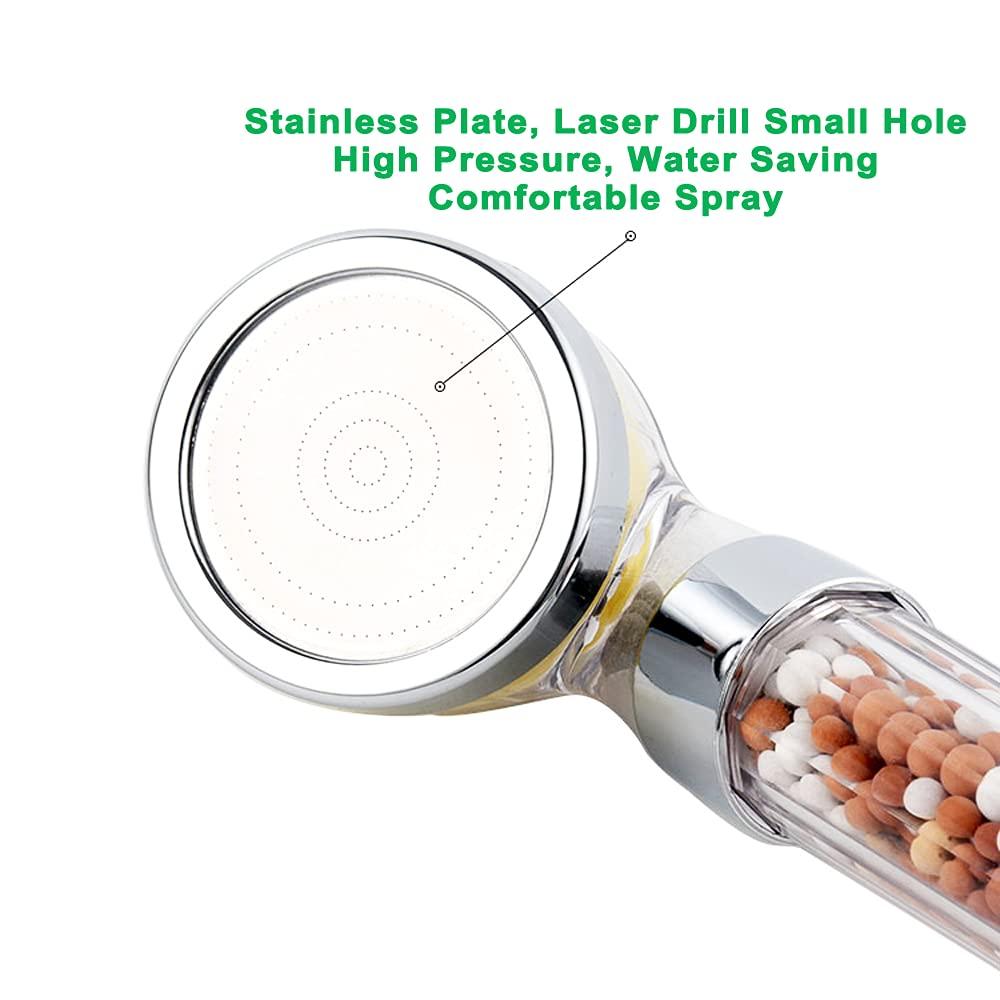 IHAO Vitamin C Filter High Pressure Handheld Shower Head with Bracket and Metal Hose Purifying Hard Water Softener Chlorine Flouride Filter Aroma Showerhead Fresh Dry Skin & Hair Loss