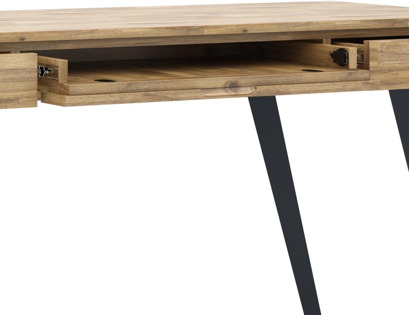 Simpli Home Lowry Solid Acacia Wood Desk, Industrial Style with Keyboard Tray and 2 Drawers