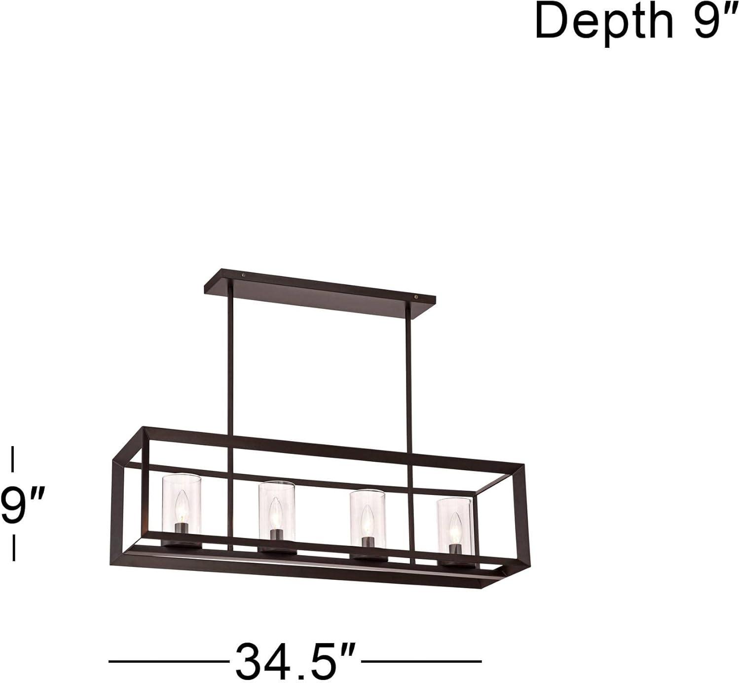 Franklin Iron Works Cove Point Oil Rubbed Bronze Linear Pendant Chandelier 34 1/2" Wide Rustic Clear Glass 4-Light Fixture for Dining Room Kitchen