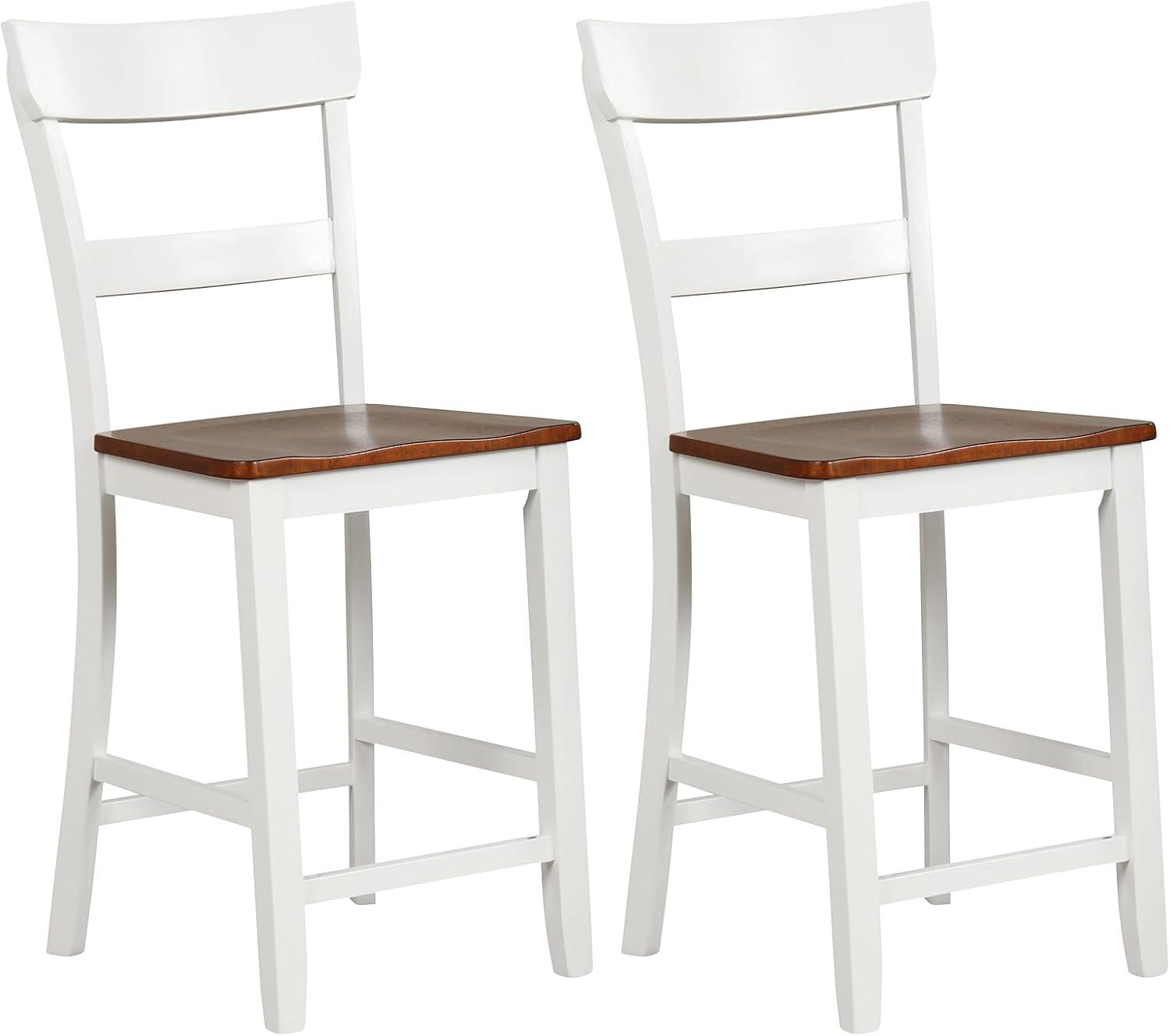 Topcobe Farmhouse Dining Bar Stool Set of 2 with Solid Rubber Wood Frame, Kitchen Chairs for Dining Room Living Room, White