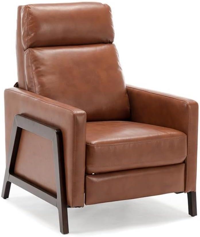 Comfort Pointe Maxton Press-Back Recliner Caramel: Mid-Century Modern, Faux Leather, High Back, Pocketed Coil Seating