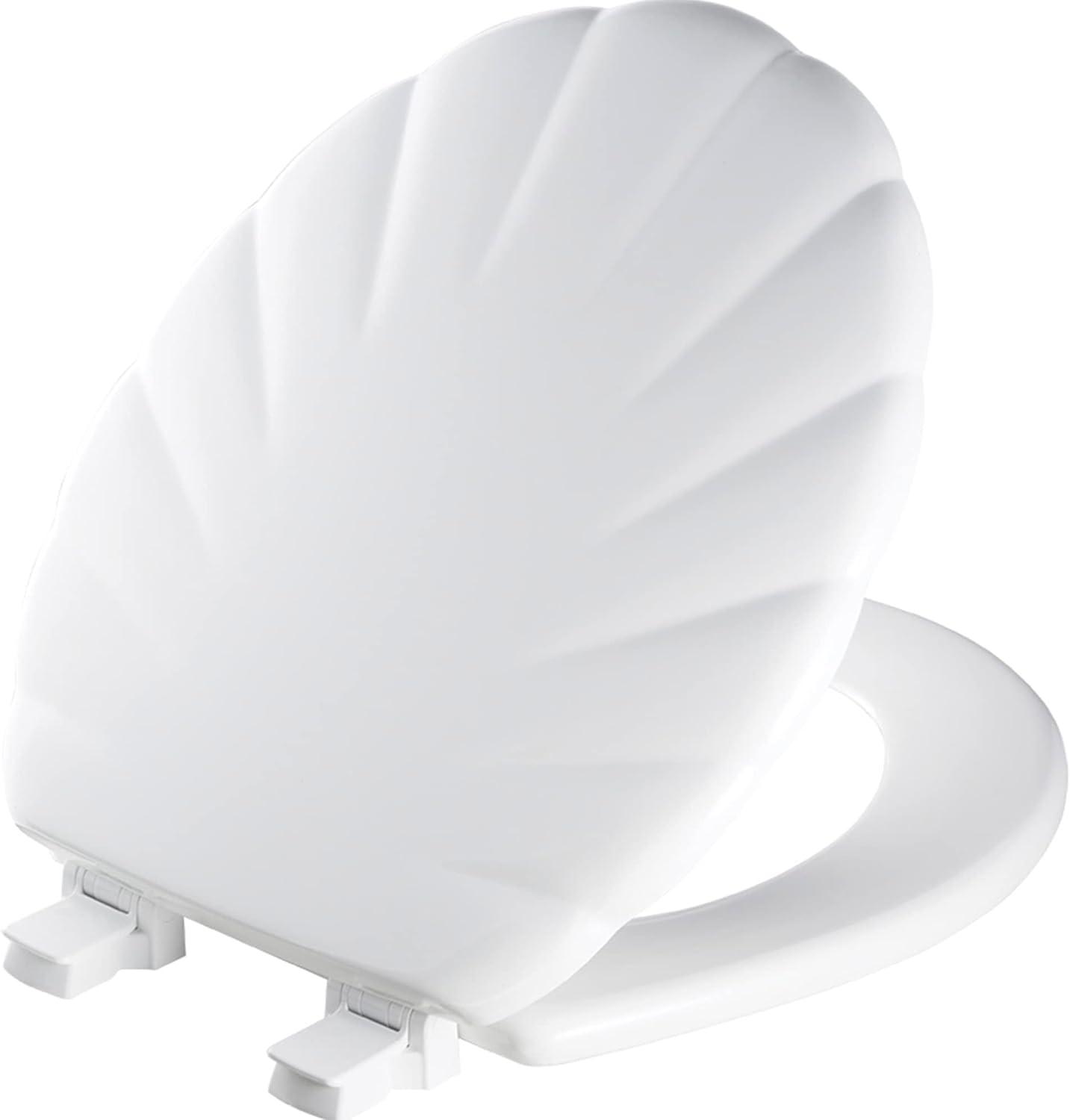 Shell Sculptured Wood Toilet Seat, Easily Removes for Cleaning, Hinges Never Loosen, Round