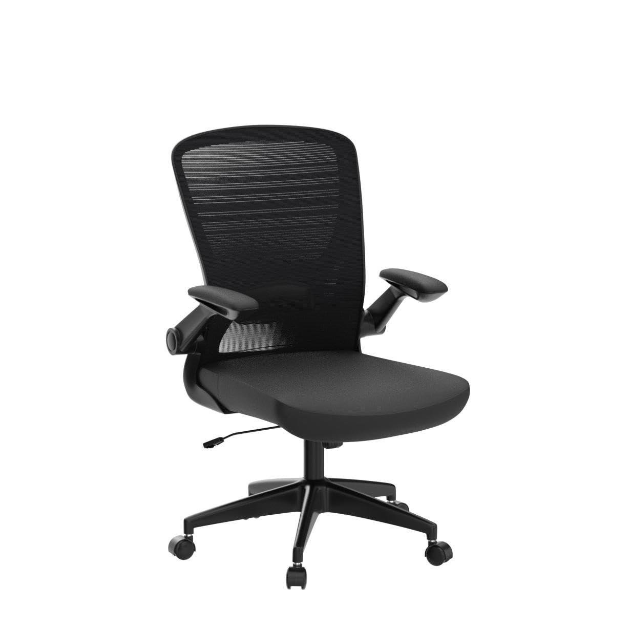 Ergonomic Office Chair, KERDOM Breathable Mesh Desk Chair, Lumbar Support Computer Chair with Wheels and Flip-up Arms, Swivel Task Chair, Adjustable Height Home Gaming Chair (Black)Ergonomic Office Chair, KERDOM Breathable Mesh Desk Chair, Lumbar Support Computer Chair with Wheels and Flip-up Arms, Swivel Task Chair, Adjustable Height Home Gaming Chair (Black)