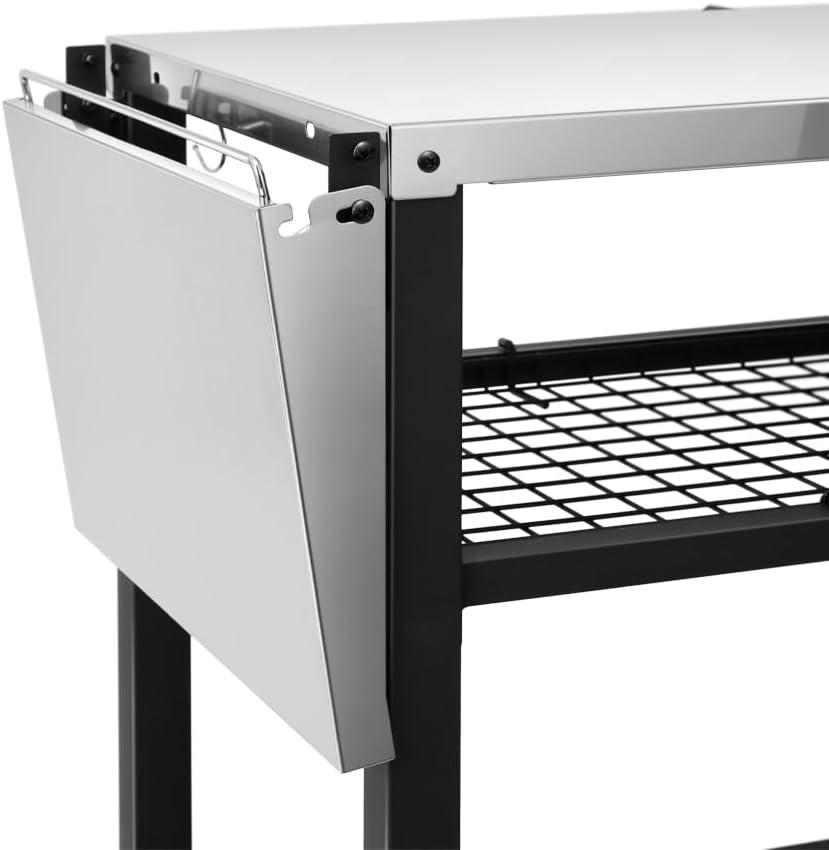 Werqueid Outdoor Grill Cart Table Pizza Oven Stand, Three-Shelf Stainless Steel Food Prep Table Patio BBQ Grill Table Bar Cart Kitchen Island with Wheels