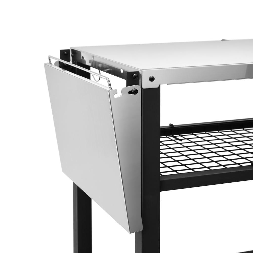 Werqueid Outdoor Grill Cart Table Pizza Oven Stand, Three-Shelf Stainless Steel Food Prep Table Patio BBQ Grill Table Bar Cart Kitchen Island with Wheels