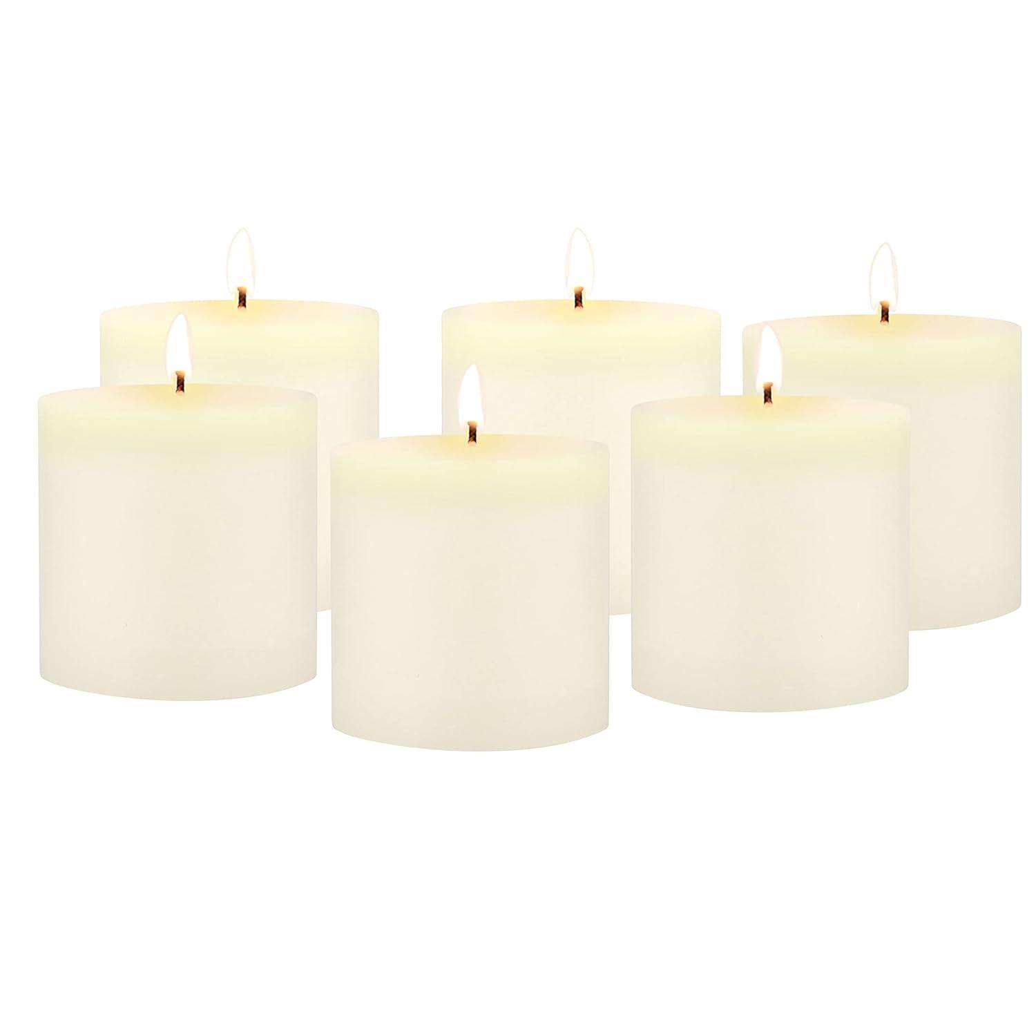 3"x3" 6pk Unscented Flat top Smooth Pillar Candles White - Stonebriar Collection: Machine-Poured, 40hr Burn Time, Cotton Wick