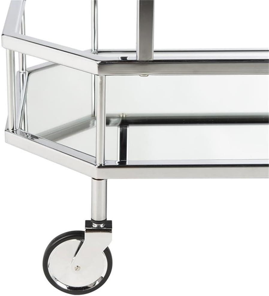 Silva 2 Tier Octagon Bar Cart - BCT8004B - Chrome/Mirror - Safavieh