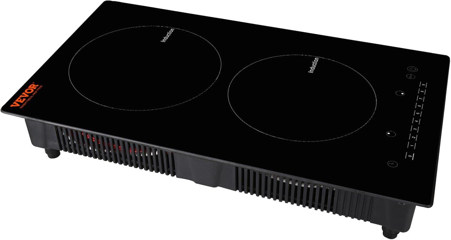 VEVOR Induction Cooktop, 1800W Electric Countertop Burner, 2 Burner Knob Control Stove, Built-in Induction Cooktop with 12 Temperature Settings, Glass Surface, Auto Shut-Off