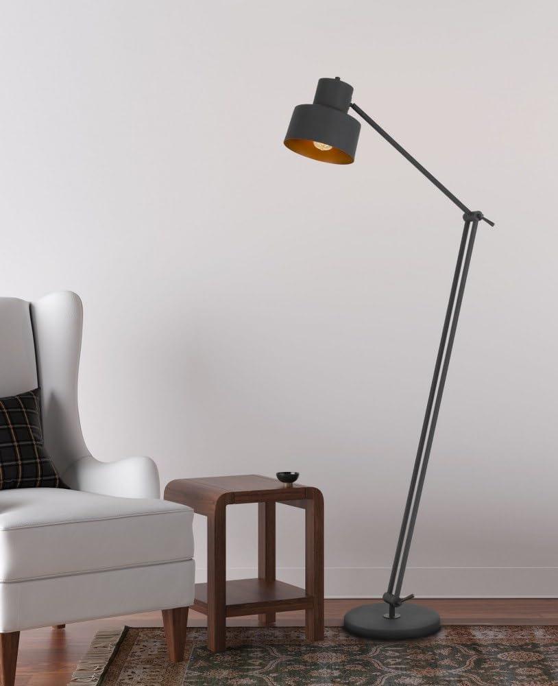 60W Davidson Metal Floor Lamp With Weighted Base, Adjustable Upper And Lower Arms. On Off Socket Switch, Matte Black