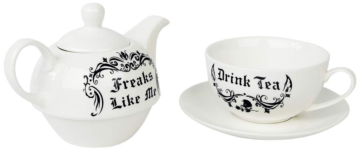 6.5 in. Freaks Like Me Drink Tea Set, White & Black - 3 Piece