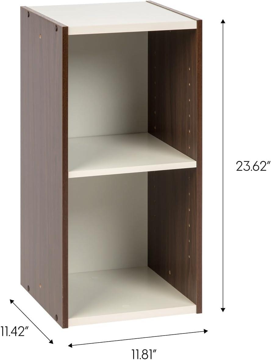 Walnut Brown Adjustable 2-Tier Bookshelf for Space Saving