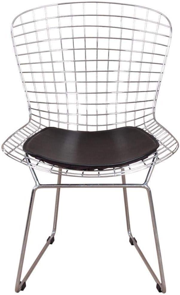 Black Metal Upholstered Side Chair with Leather Seat