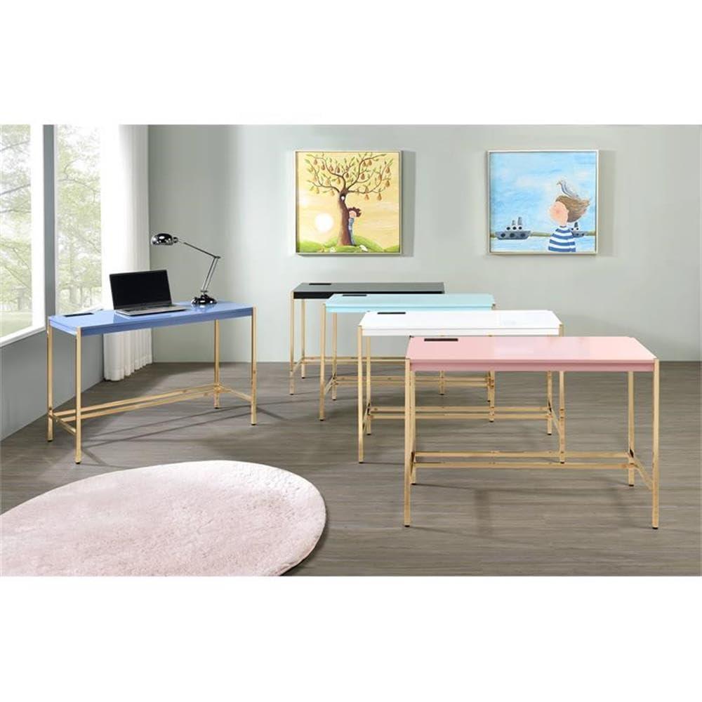 42" Midriaks Writing Desk Baby Blue/Gold Finish - Acme Furniture: Chic Office Furniture with USB Ports