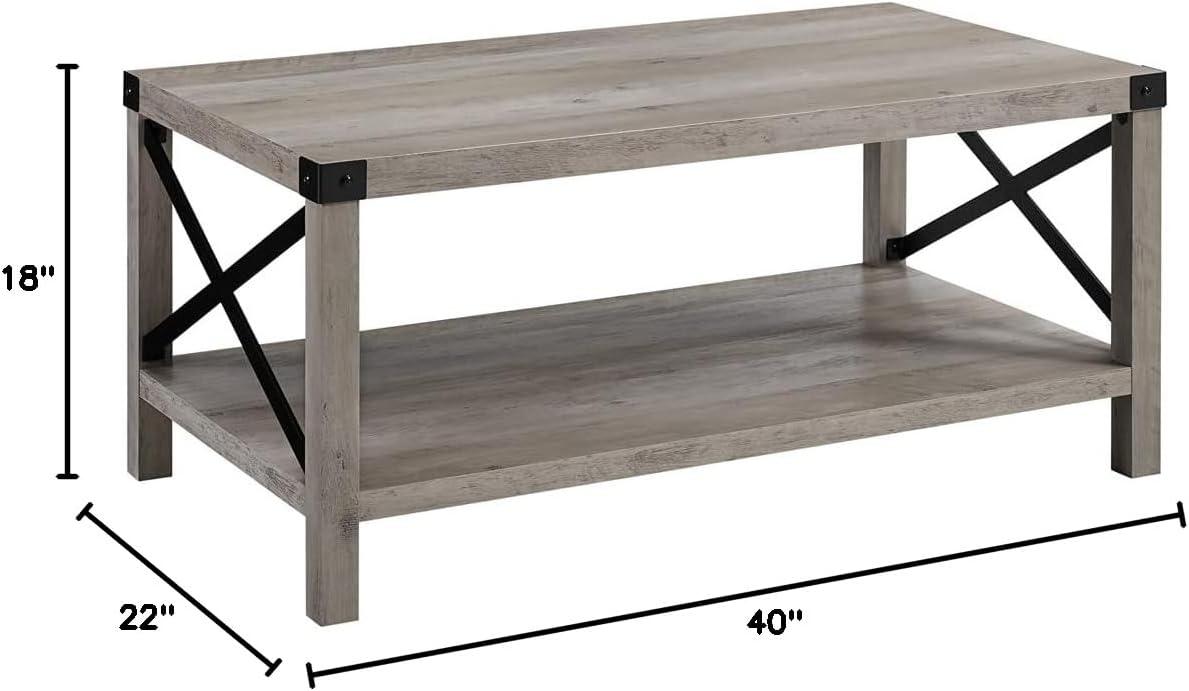 Rustic Urban Industrial 40" Black Wood Coffee Table with Metal Accents