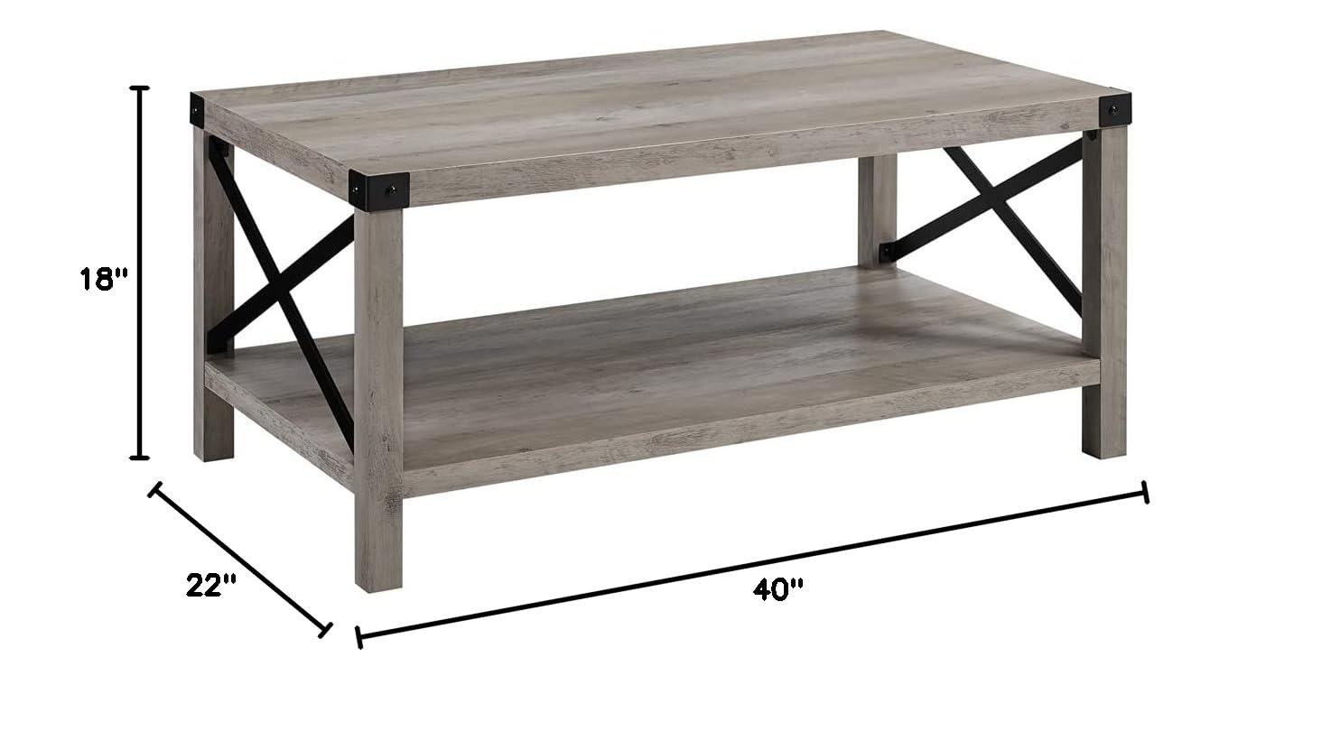 Walker Edison Farmhouse Open Storage Coffee Table, Sable
