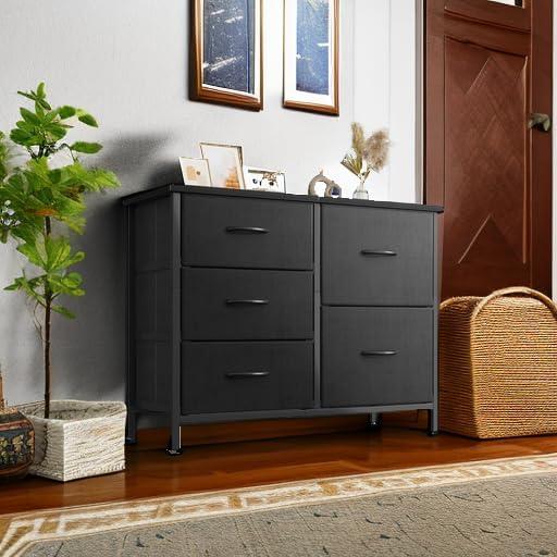 Black Polished Fabric Dresser with Extra Deep Drawer